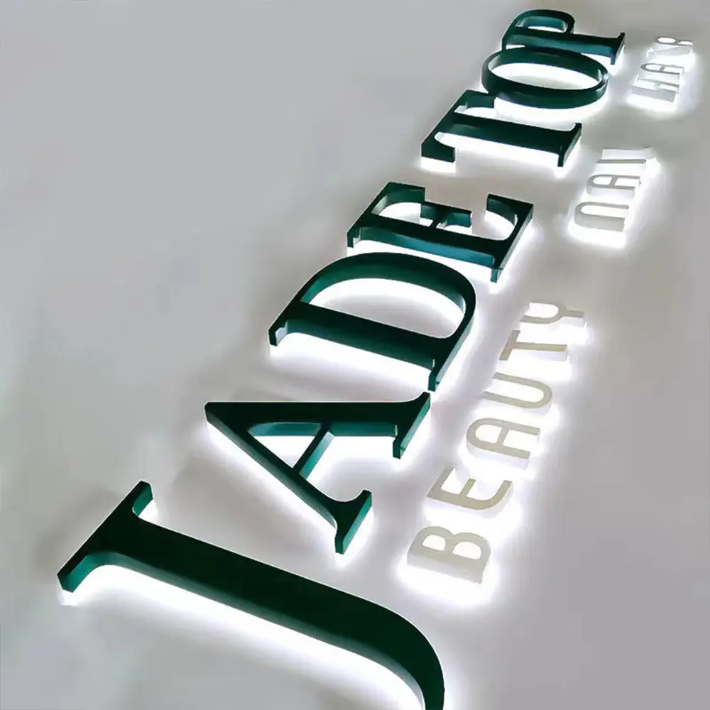 Sinal de sinalização LED de parede com letras 3D retroiluminadas personalizadas, popularmente utilizado para empresas, sinal luminoso de canal 3D