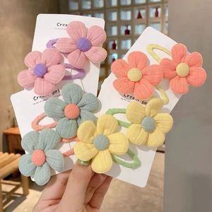 2ピース/セット子供かわいい色花飾りヘアクリップ女の子ラブリーバレットヘアピン子供用ヘアアクセサリーセット - Product Image 5