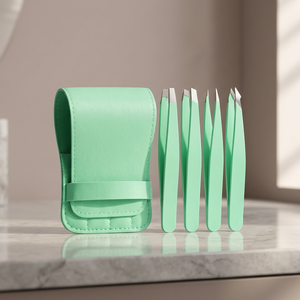 Juego de Pinzas para Cejas de Acero Inoxidable Verde Menta, Punta Puntiaguda, Duraderas, Estilo Moderno, con Estuche - Product Image 4