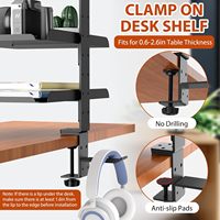Étagère de bureau réglable à 3 niveaux en acier au carbone moderne, avec pince métallique, plateau de rangement antidérapant et support pour casque, pour la maison et le salon