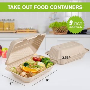Contenedores de Alimentos Desechables Biodegradables Libres de PFAS, de 9x6 Pulgadas, de Bagazo, Tipo Clamshell, para Llevar, Venta al Por Mayor - Product Image 3