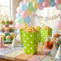 Boîtes à Popcorn Personnalisées en Papier, Jetables, à Pois et Vert Citron, Fournitures de Fête pour Anniversaire et Baby Shower