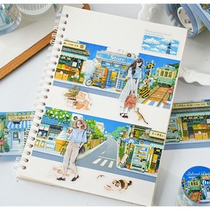 1 rouleau de ruban adhésif décoratif réutilisable pour Bullet Journal, thème scène de rue, série 'Promenade dans la longue rue', pour DIY - Product Image 6