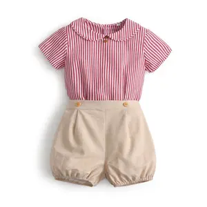 Испанский комплект одежды для мальчиков летний детский Испания Бутик Одежда Костюм полосатая хлопковая рубашка + шорты штаны наряды для крещения