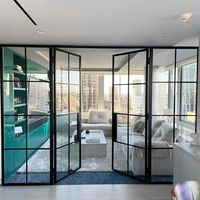 Portes et fenêtres françaises en acier noir mat à installation rapide, cloison avec design en grille pour bureaux