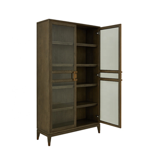 MRS WOODS porta in vetro antico grande libreria classica in legno massello di quercia naturale con cassetti - Product Image 6