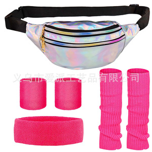 1980s Retro Party <b>Yoga</b> Sports Headband Wristband Leg Sleeves Waist Bag Set Fashion Costume Props Birthday <b>Gift</b> - Product Image 2