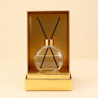 Flacon diffuseur en verre rond plat de luxe vide personnalisé de 50 ml, 100 ml, 150 ml, avec bâtonnets noirs et bouchon à vis