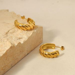 Fashon <b>Fine</b> Jewelry 18k Gold Plated c Shape Rope <b>Stud</b> <b>Earrings</b> for Women - Product Image 4