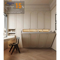 Lit mural horizontal Murphy en bois massif beige crème avec portes encastrées cintrées, meuble de toilette latéral avec portes, design moderne, ignifuge