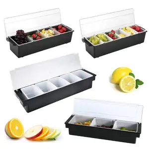 garnish tray Bar Top Food Condiment Dispenser 6 Compartment Condiment Caddy with Lid