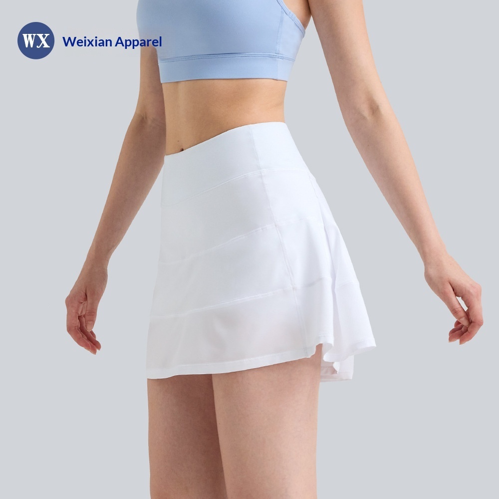 High-waisted Sporty Yoga Sports Skirt Women Slim Fit Polyester Moisture-wicking Quick-drying Breathable Pleated Zipper Pockets