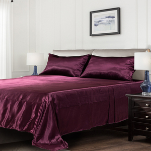 Nhà Máy Tuần Trăng Mật Bed <span class=keywords><strong>Sheets</strong></span> Luxury Satin 4 Cái Vua Kích Thước Được Trang Bị Phẳng Tấm Ga Trải Giường Set Với Pillowcase - Product Image 6