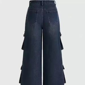 Nouveau Jean d'été tendance pour femme, jean cargo ample en coton délavé à l'acide avec plusieurs poches, style streetwear personnalisé pour filles - Product Image 2