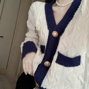 Auf Lager Modischer Herbst V-Ausschnitt Zopfmuster Pullover Lässiger Damen Strick-Cardigan Oberteil - Product Image 6