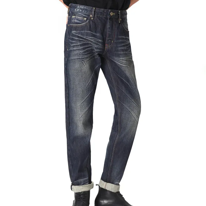 Date 100% Coton Hommes Jeans De Couleur Foncé Coton Tissu Jeans Pantalon Droit Pour Hommes