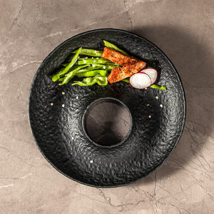 Неправильной формы черно-белые керамические тарелки с текстурой под дерево для ресторанов, фарфоровые тарелки для молекулярной кухни, сервировочные блюда - Product Image 6