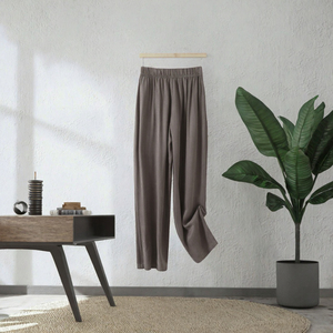Pantalon large en satin pour femme, coupe ample, longueur cheville, taille élastique, couleur unie, décontracté, automne - Product Image 3