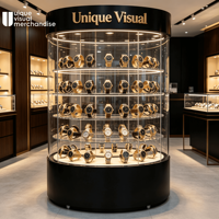 Vitrine rotative en acrylique avec éclairage LED pour montres, cosmétiques et lunettes de soleil