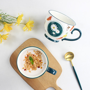 Custom-designed daisy-patterned breakfast <b>cups</b>, high-temperature resistant coffee <b>cups</b>, stylish <b>ceramic</b> water <b>cups</b>; custom - Product Image 1