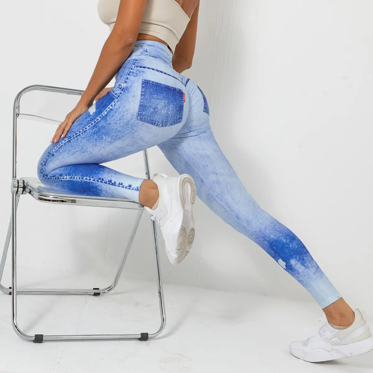 2022 Neue Digitaldruck Denim Blue Tight High Elastic Schnellt rocknende Yogahose Sport lauf Fitness hose Frauen