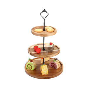 Support à gâteau et plateau de service en bois d'acacia écologique à 3 niveaux, support à cupcakes à étages de style campagnard pour mariage, fête du thé - Product Image 4