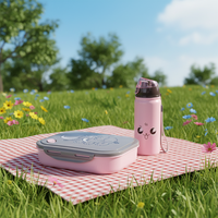 Coffrets Boîte à Lunch en Plastique pour Enfants avec Bouteille d'Eau de 400ml, Compartiment, Boîte Repas Étudiant Mignonne, Ensemble Bento pour Élèves