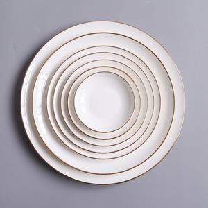 Fornitura di fabbrica Off-bianco ceramica rotonda oro bordo piatto <span class=keywords><strong>porcellana</strong></span> ceramica bistecca piatto per cena <span class=keywords><strong>Set</strong></span> per il matrimonio e Renstaurant - Product Image 1