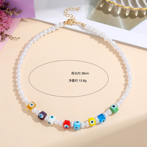 Korean Beaded Necklace Imitation Pearl Devil's Eye <b>Star</b> <b>Design</b> Colorful Fashion Jewelry For Women Accessories - Product Image 2