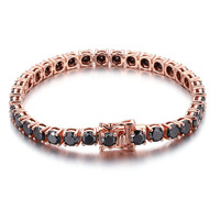 5mm Noir Rond Moissanite Gemstone Tennis Bracelet VVS Clarté 6.5 Pouces avec Double Fermoir de Sécurité pour les Femmes Portant Tous Les Jours