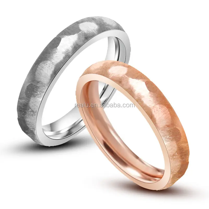 Bisutería de acero inoxidable para mujer, anillos de amor hechos a mano para parejas, banda de 4mm martillada, 2023