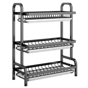 YULN Stainless Steel Metal Hot Sale Storage 3 Tier Kitchen Counter Holders Organization Over The Sink Dish Drying Drainer Rack
