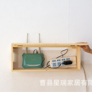 Caja de almacenamiento para router de estilo japonés, de ratán y madera maciza, caja de almacenamiento para módem WiFi montada en la pared, ocultador de cables de alimentación y enchufes. - Product Image 2