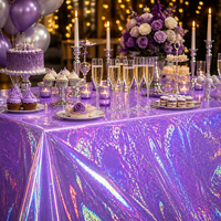 Nappe en PEVA irisée lilas, imperméable, jetable, rectangulaire, en plastique, pour dîner de Noël, fêtes et événements