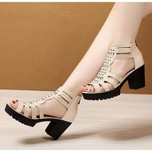 Sandalias de plataforma con correa en el tobillo y Punta abierta para mujer, tacón alto grueso con cremallera, zapatos de vestir de fiesta para niñas, temporada de verano, precio de fábrica - Product Image 5