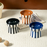 Bol pour animaux de compagnie en céramique fait main à motif vertical, pour chien et chat, mignon, surélevé – Offre Spéciale