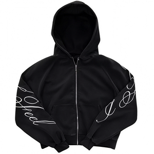 Felpa con Cappuccio Personalizzata in Stile Streetwear, Nera, in Spugna Francese 100% Cotone, Effetto Vintage e Lavaggio Acido, con Zip - Product Image 2