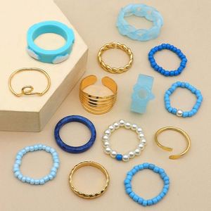 12Pcs/Set Bohemia Finger Jewelry Alloy 18K Gold Plated <b>Adjustable</b> <b>Ring</b> Set with Pearl Pentagram Beads for Women Fashion Colorful - Product Image 3