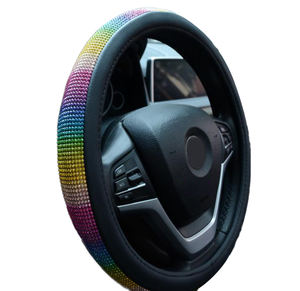 M4 قوس قزح الماس جلد غطاء عجلة القيادة مع بلينغ بلينغ كريستال الراين - Product Image 1