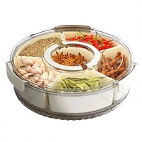 Grande boîte de rangement rotative à six compartiments pour épices, plateau transparent pour collations avec couvercle et poignée pour réfrigérateur et cuisine