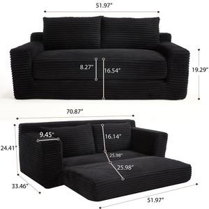 Compression <b>Sofa</b> Set for Living Room-Square Design No Assembly Convertible 2-in-1 <b>Bed</b> Corduroy Fabric <b>Modern</b> Adjustable - Product Image 1