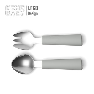 Commercio all'ingrosso Set forchetta cucchiaio in Silicone per bambini BPA Free Baby Led svezzamento alimentazione in acciaio inox solido cucchiaio per bambini - Product Image 4