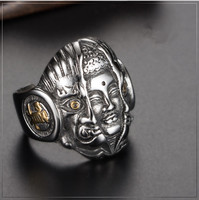 Amulette vintage en acier inoxydable pour homme Bouddha surnaturel et bague diable pour homme