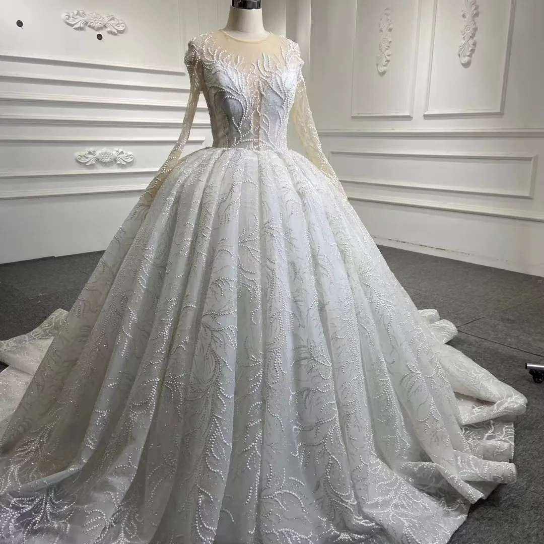 QUEENSGOWN abito da sposa a maniche lunghe all'ingrosso abito da ballo di lusso elegante abbigliamento da sposa con perline pesanti