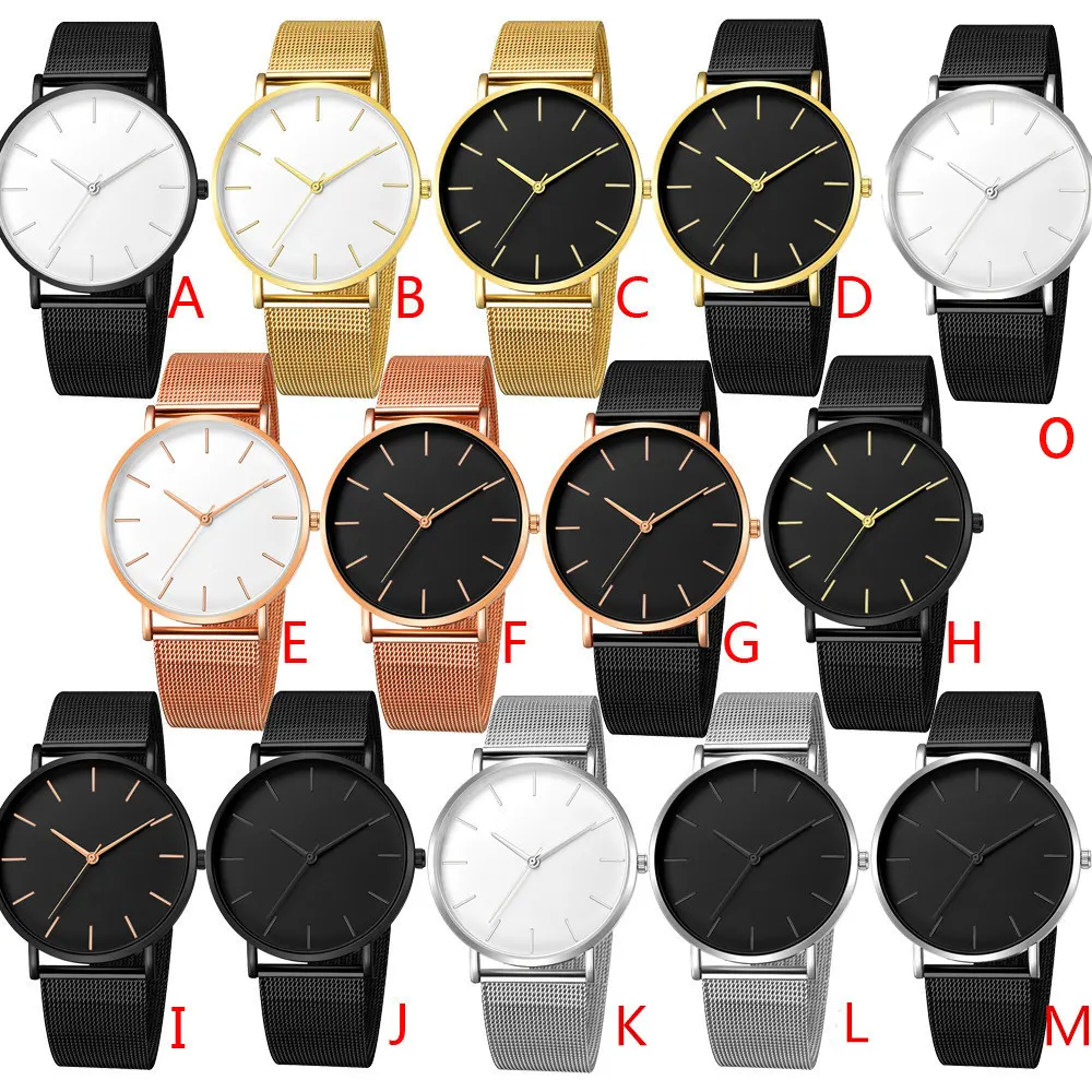 ホット販売ロゴなしシンプルな腕時計カジュアルな男性と女性の時計ギフトメッシュステンレススチールバンドユニセックス薄いミニマリストの時計