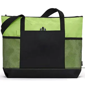 Factory Manufacture Simple Design Conference Daily Office Trade Teach Student Women Custom Tote Bag with Front Mesh Pocket