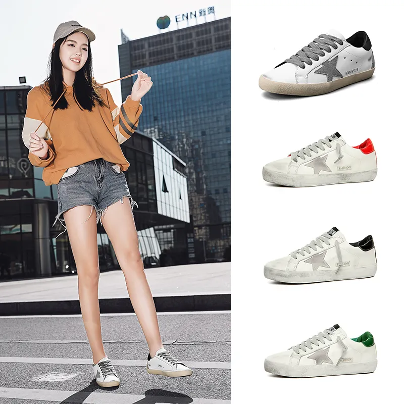 2023 New Designer Fashion Luxury White Silver Star Dirty Shoes Glitter Golden Skateboard Casual Female Ladies Man Woman Sneakers