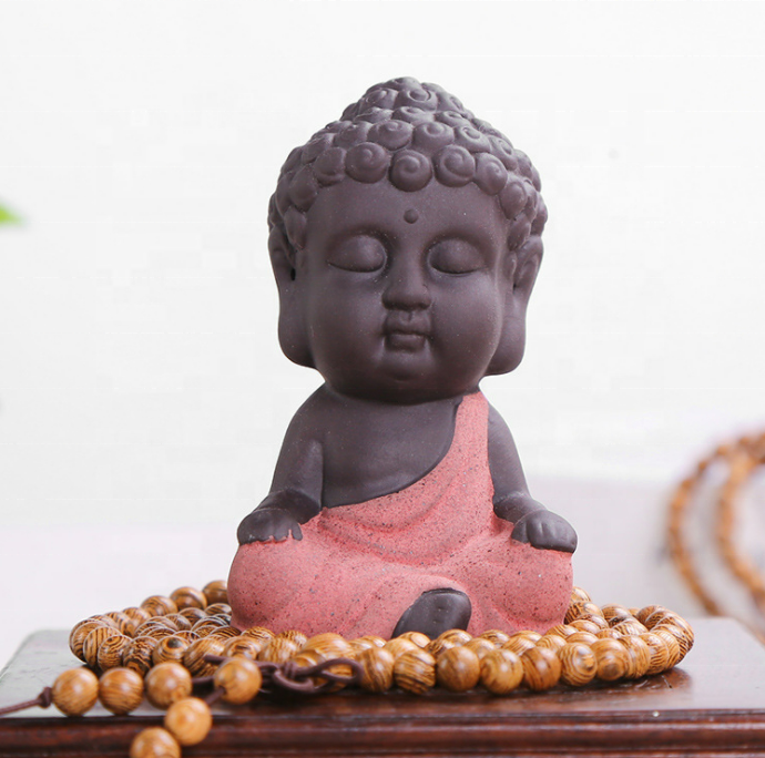Car Decor smile laugh monk small Ceramic Buddha statue Tea pet