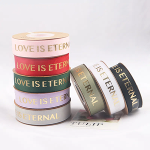 Pita Satin poliester cetak kustom Logo 3D pita Grosgrain cetak Foil emas timbul untuk hadiah nama merek - Product Image 4