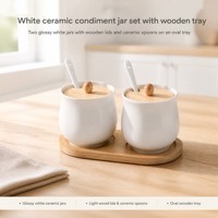 Ensemble de pots à épices en céramique avec couvercle en céramique, cuillère en bois et support, design vintage, accessoires de cuisine imperméables pour la maison